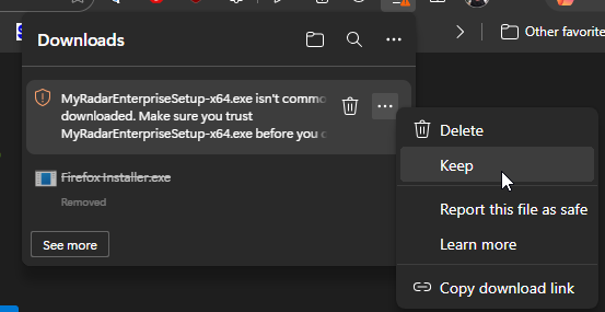 Click the ellipsis button, then click Keep